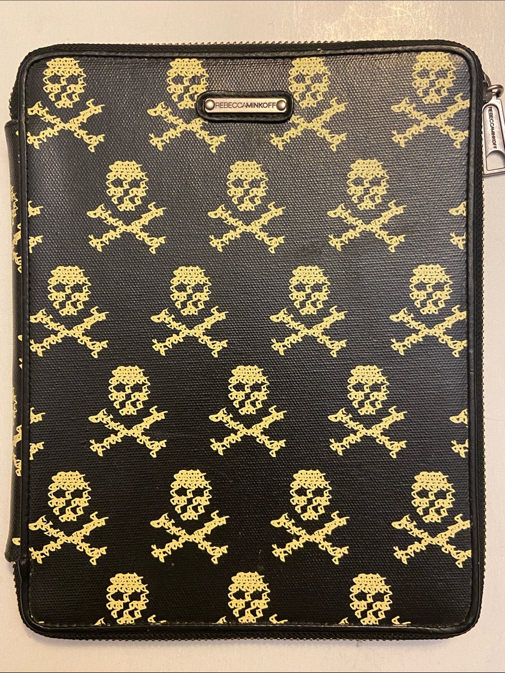 Rebecca Minkoff Black Tablet Folio with Yellow Skull Print
